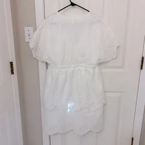 Shein Tiered Skirt Floral Eyelet Dress in White thumbnail 5
