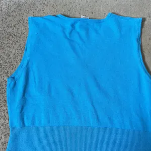 Y2K Poppy by NSD Preppy Babydoll Blue‎ Silk Cotton Blend Faux Wrap Knit Top L thumbnail 6