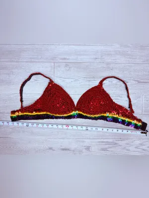 Handmade sequin rainbow bra shirt costume festival wear medium thumbnail 5