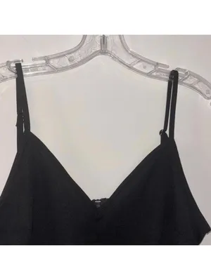 Black Spaghetti Strap Crop Top Boa Fur Trim Holiday Party Club Festival thumbnail 2