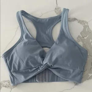 Gray Twist Detail Sports Bra with Racerback thumbnail 1