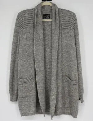 Inka Sur Alpaca‎ Wool Gray Open Front Cardigan Sweater Shawl Collar Made in Peru thumbnail 1
