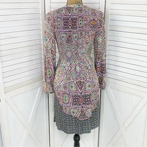 Maeve Anthropologie‎ Tiled Amethyst Dress XS Smocked Long Sleeve Boho Mosaic thumbnail 5