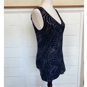 Express Glam Black & Silver Shimmer Sparkly Tunic Tank Stretch‎ Blouse -S NWT thumbnail 6
