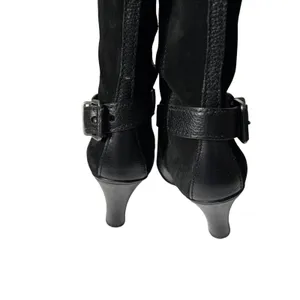 Cole Haan Vtg Y2K Black‎ Suede Faux Leather Strap Zip Tall Boot Heel Womens 6 thumbnail 4