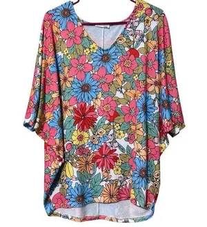 First Love Floral Multicolor Women's Top size medium v-neck stretchy springtime thumbnail 1