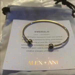 Alex and Ani Gold Open Cuff Bracelet with Dark Bead Accents thumbnail 1