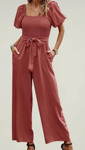 Dark Pink Short Sleeve Jumpsuit Sz XL thumbnail 1