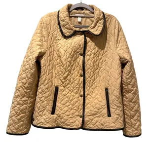Charter Club Womens Beige‎ Quilted Barn Jacket Faux Leather Trim Size Large thumbnail 1