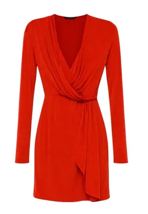 Victoria's Secret Red Long-Sleeve Draped Wrap Dress thumbnail 1
