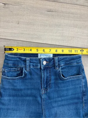 Voyageur by Mersea Nomad Cropped Mini Bootcut Flare Blue Denim Stretch Jeans 25 thumbnail 6