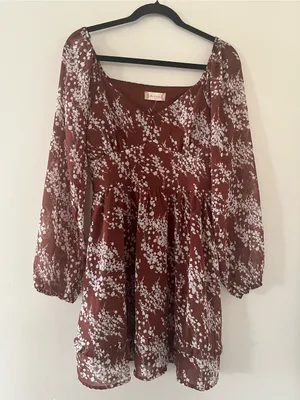 Altar'd State Brown White Floral Mini Dress Medium Fall Romantic Going Out thumbnail 1