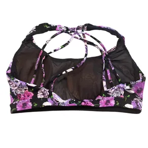 Victoria's Secret Sport Bra Women S Purple Floral Strappy Cage Back Activewear thumbnail 5