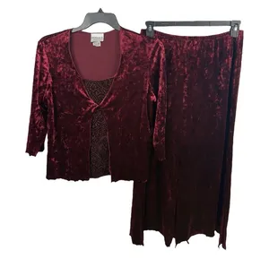 VTG Y2K 90s Fashion Bug Crushed Velvet Gothic 2-Piece Set Skirt Set M Burgundy thumbnail 1