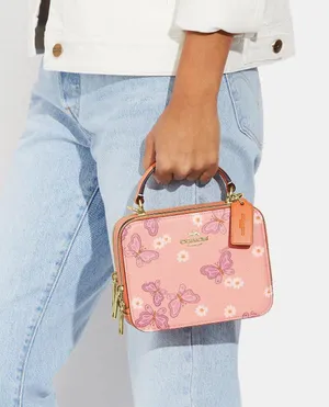 Coach Goldshell Pink Multi Box Crossbody Handbag With Butterflies thumbnail 4
