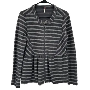 Free People Peplum Striped Jacket Cotton Blend Full Zip Size Small thumbnail 2