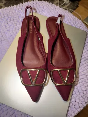 Berness Claudean Pointed Toe Slingback Flats in rich burgundy red suede finish thumbnail 2
