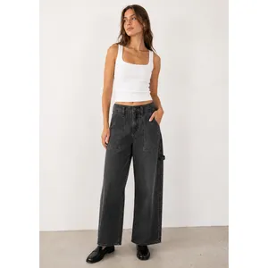 Free People We The Free Black Wash Major Leagues Cuffed Carpenter Utility Jeans thumbnail 4