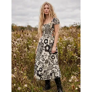 Free People Bohemian Ultraviolet Midi Maxi Dress Black White Floral Medium thumbnail 13