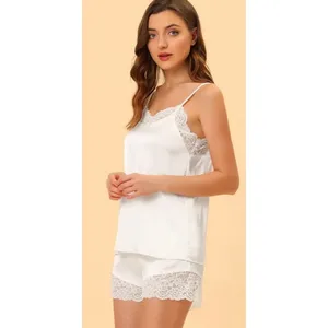 Satin and lace sleep set Allegra K Medium White Romantic Whimsical thumbnail 2