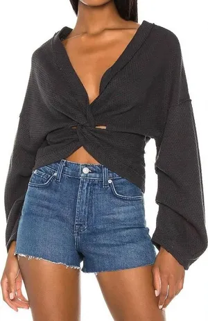 Free People Fall For You Twist Front Tee in Black thumbnail 1