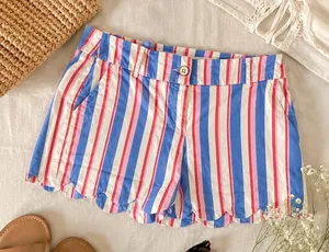 Crown & Ivy Shelby Scalloped Hem Shorts Womens 4 Pink Blue Stripe Preppy Coastal thumbnail 1
