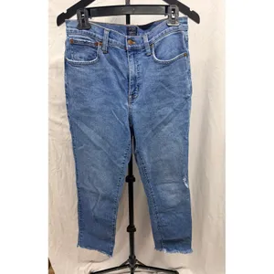 J.Crew Essential Straight High Rise Raw Hem Jeans Running Lake 28 Distressed thumbnail 2