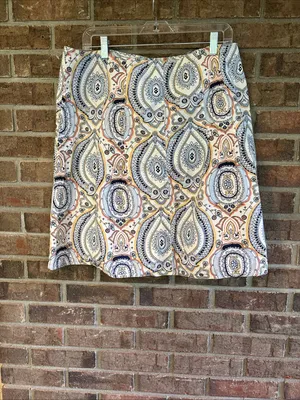 LOFT Paisley A-Line Skirt in Cream, Navy and Blush thumbnail 3