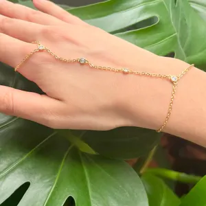 18k gold plated hand chain bracelet thumbnail 2