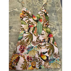 Farm Rio Into the Jungle Mini Dress Tropical Print, XS Linen $190 NWT thumbnail 5