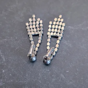 Vintage Clip On Earrings 2.25" Long Clear Gem Drop Dangle Regal Statement thumbnail 5