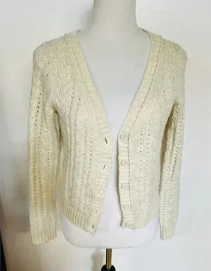 American Eagle Cream Cardigan Sweater thumbnail 1