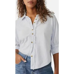 Free People Ellie Blue Stripe Short Sleeve Top Women’s Sz. M thumbnail 4