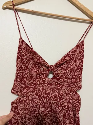 ZARA Paisley Floral Boho Dress Size Medium Side Cut out Burnt Orange thumbnail 4