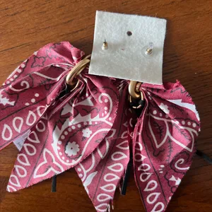 Free People Ariana Ost Red Gold Bandana Western Boho Earrings thumbnail 5