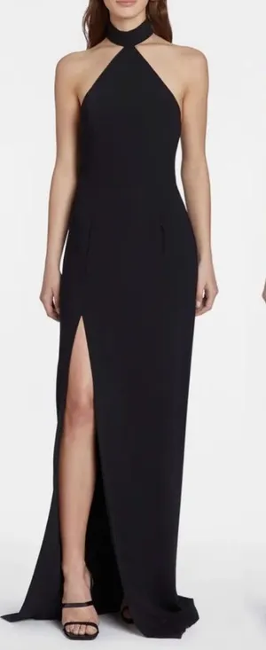 NEW Amanda Uprichard Queen Halter Maxi Gown in Black Revolve Sz S thumbnail 1