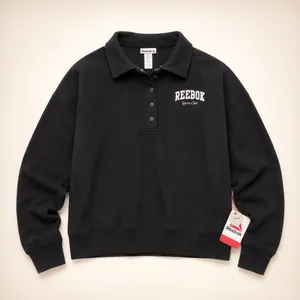 Reebok‎ Sports Club Womens Black Quarter Snap Polo Sweatshirt Size L NWT thumbnail 4