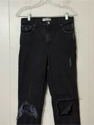 Abercrombie & Fitch 90s Straight Jeans Black Ultra High Rise Distressed Size 27 thumbnail 6