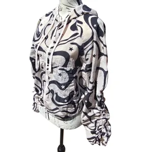 JoyLab‎ -928 Women's Windbreaker Jacket Packable Hooded Swirl Star Print XS thumbnail 4