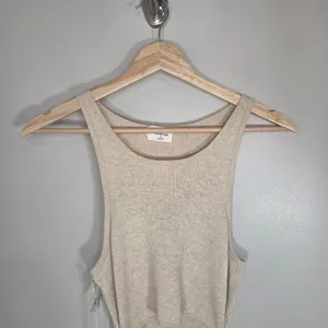 Aritzia Wilfred Free Cut Out Knit Mini Dress M Heather Flax Ribbed NWT thumbnail 4