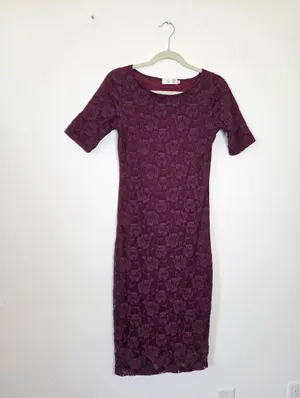 Sign Here Purple Floral Lace Midi Dress Formal Church Office Workwear Small thumbnail 5