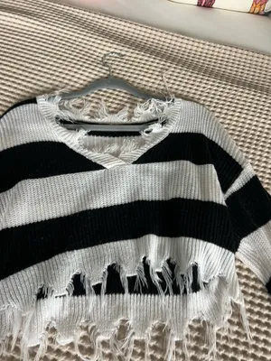 SHEIN black and white striped cropped sweater in a S #cropped #stripes thumbnail 2