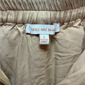 Skies Are Blue Small Tan Linen Cropped High Rise Pin Striped Pants‎ 73976 Latte thumbnail 9