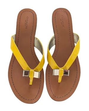 Coach Sable Yellow Patent Leather‎ Bow Thong Sandals Flat Flip Flops Q3259 9.5 thumbnail 1