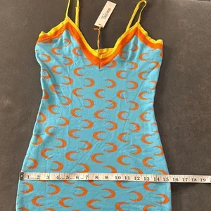 Women’s Blue BodyCon Mini Dress Crescent Pattern Adjustable Straps Size M NWT thumbnail 8