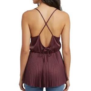 Banana Republic Burgundy Satin Pleated Cami Top XL Crossback NWT thumbnail 2
