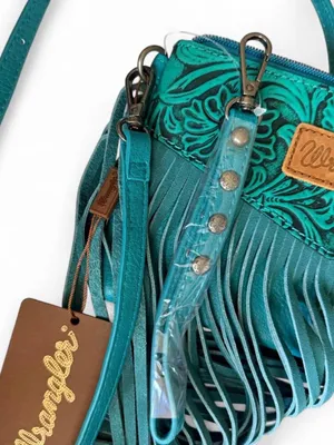 NWT Wrangler Turquoise Tooled Fringe Crossbody Bag thumbnail 8