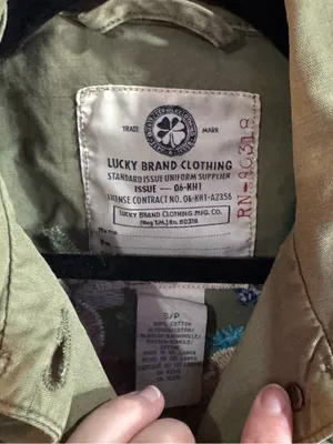 Lucky Brand Olive Military Utility Jacket with Embroidered Flowers on Back Small thumbnail 2