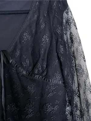 Vintage Black Lace V-Neck Tie Front Blouse thumbnail 4