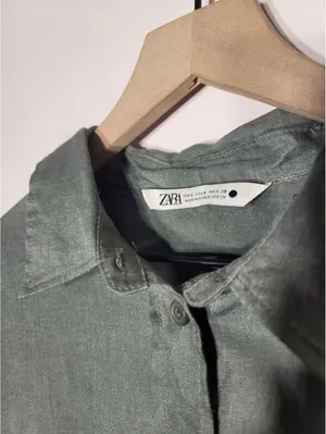 Zara Linen Oversized Shirt Coastal Minimal Sz L Quiet Lux thumbnail 4